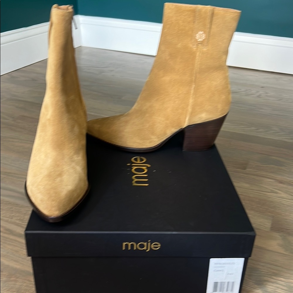 Maje Suede Ankle Boots in Camel